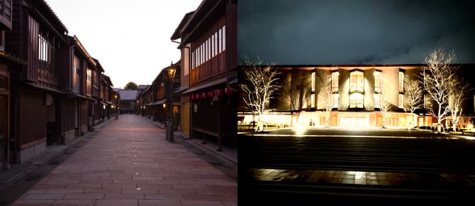 ひがし茶屋街・石川県立図書館